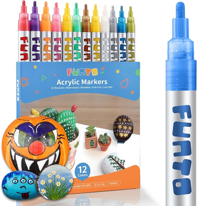 Funto Acrylic Paint Pens for Rock Painting, 12 Colors Paint Marker Set by FUNTO