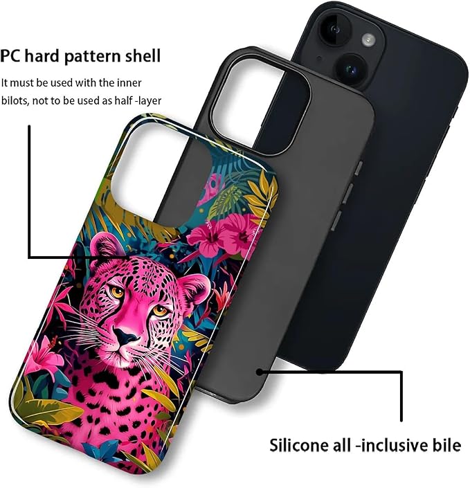 ZHEGAILIAN Case for iPhone 13 14, Panther Leopard Flower Durable Shockproof - Image 2