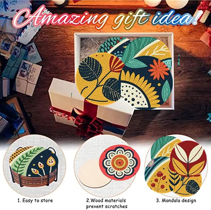 Zythron 8 Pack Diamond Art Coasters Kits, Flowers Diamond Painting Coasters | - Image 6