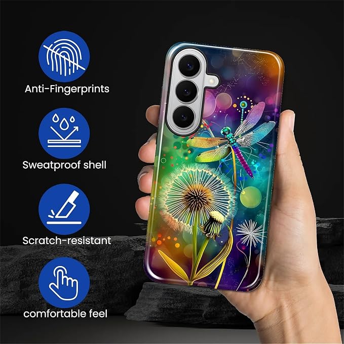 for Samsung Galaxy S26 Case, Dragonfly Dandelion Colorful Pattern Glossy 2 in 1 - Image 6