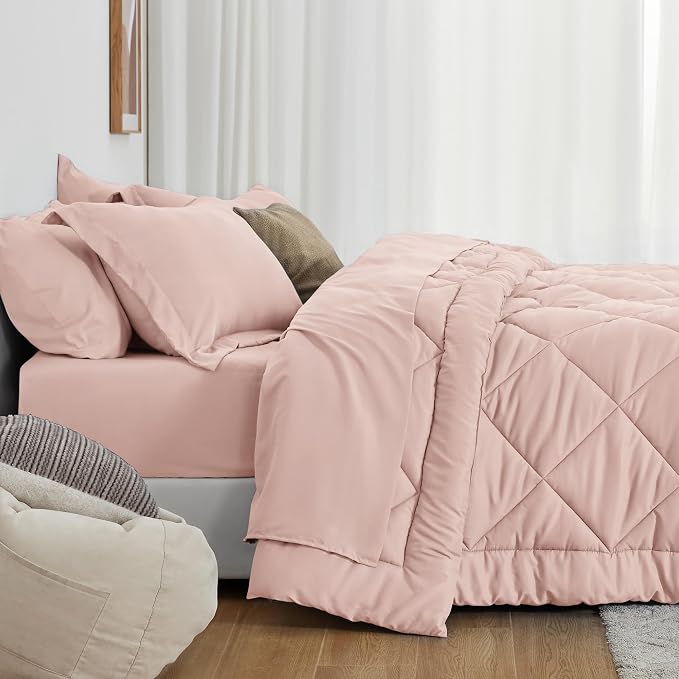 Love's cabin Full Comforter Set Pink, 7 Pieces Full Bed in a Bag, All Season - Image 3