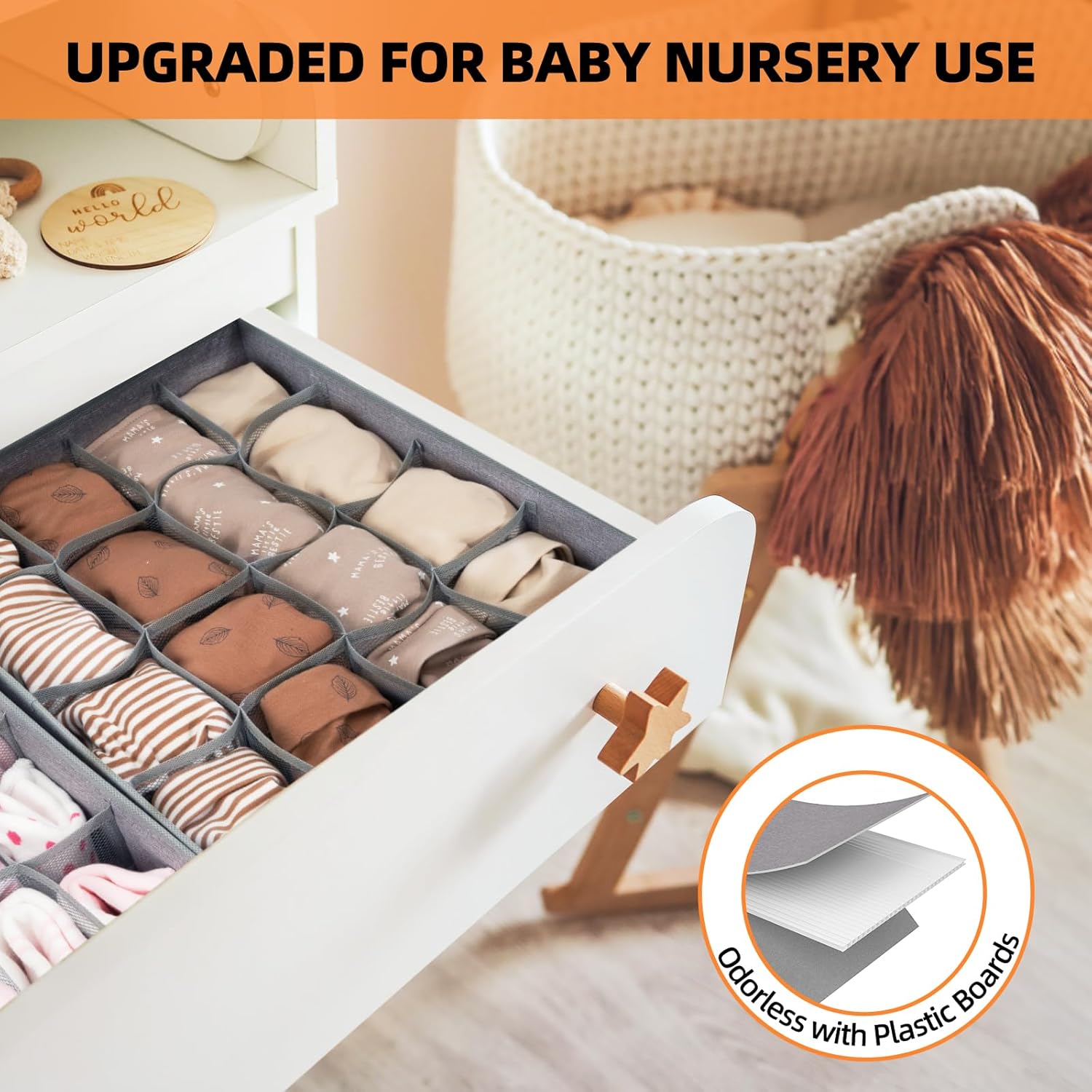 Criusia 3 Pack Sock Underwear Drawer Organizer Dividers, 64 Cell Fabric Foldable Dresser Organizer for Closet Organizers and Storage Boxes for Organizing Socks, Underwear, Ties (16+24+24 Cell, Gray)