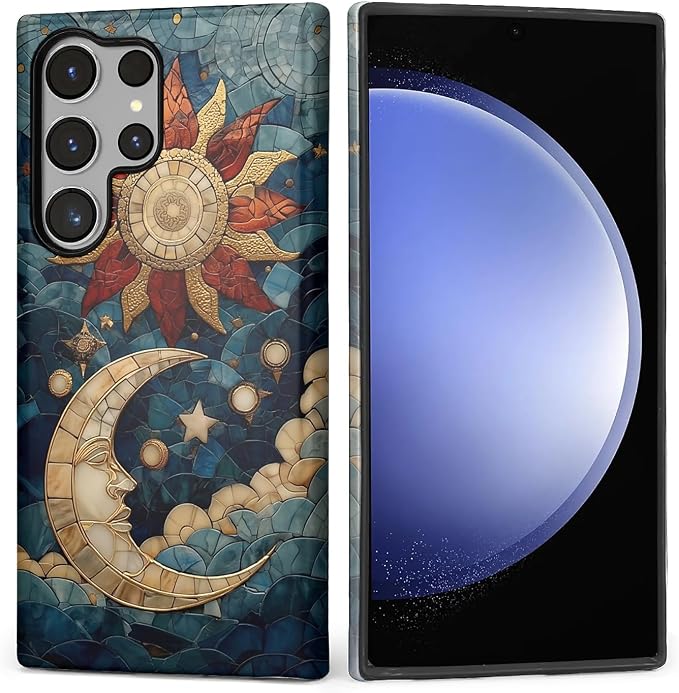 Case for Samsung Galaxy S24 Ultra Case, Sun Moon Stars Faux Stained Glass by Kapadiy