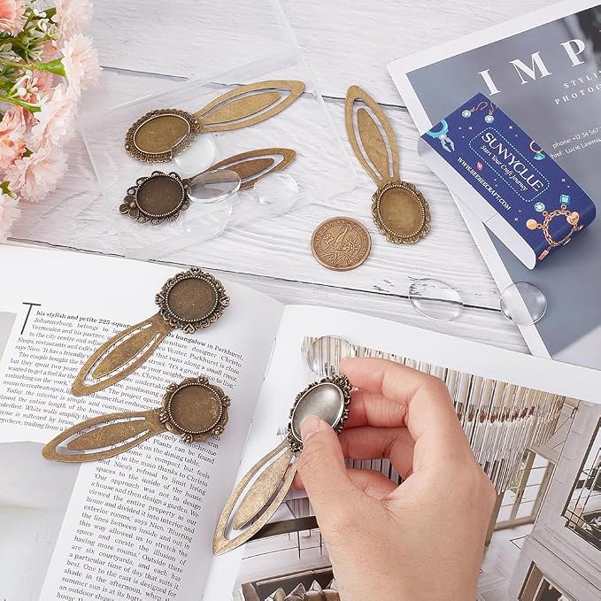 SUNNYCLUE 1 Box 16Pcs DIY 8 Sets Vintage Bookmark Metal Antique Bronze Bookmark - Image 3