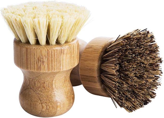 Palm Pot Brush- Bamboo Round 3 Packs Mini Dish Brush Natural Scrub Brush - Image 6