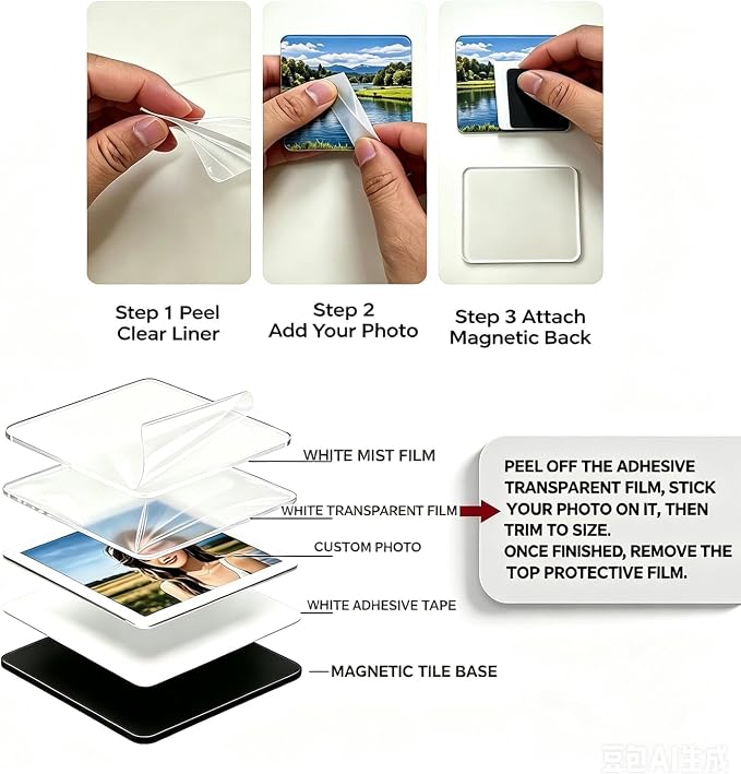 DIY Photo Fridge Magnet Kit, 25 Clear Acrylic Magnet Blanks - Image 4