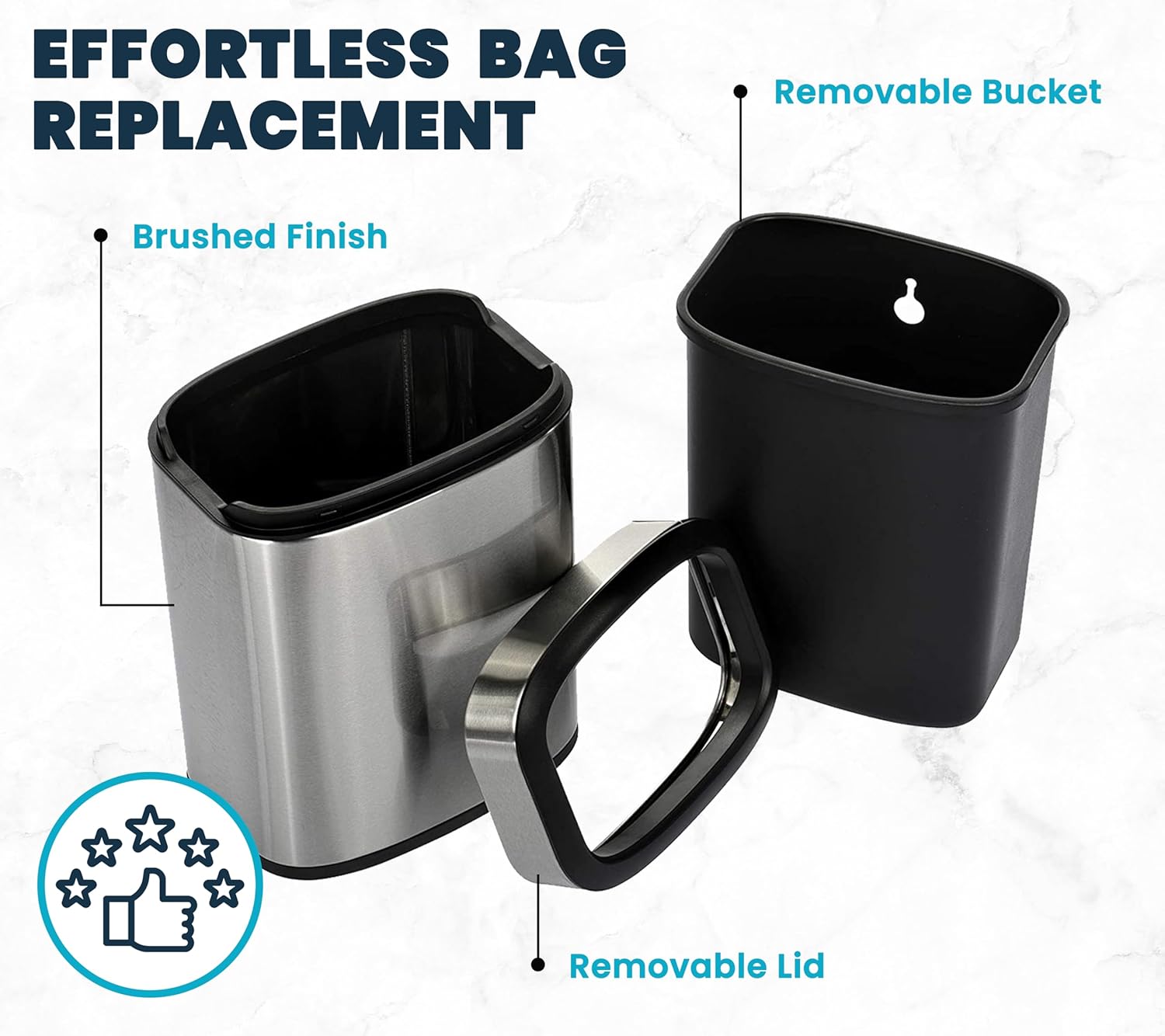 Alpine Stainless Steel Open Top Trash Can 5 Gallon - 20L Garbage Can for Kitchen, Bathroom, Office & More with Removable Bin, Brushed Nickel Finish, Space-Saving Slim Modern Design