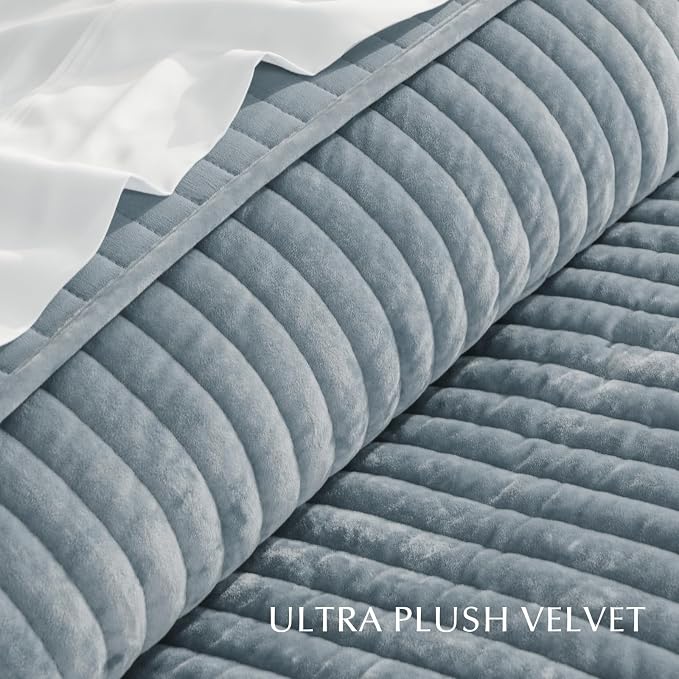 EVERGRACE Velvet Quilt Set King Size, Luxurious Soft Striped Channel Bedding Set - Image 5