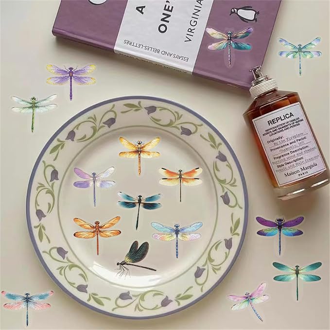 50Pcs Dragonfly Stickers for Scrapbooking, PET Transparent Decorative Stickers - Image 5