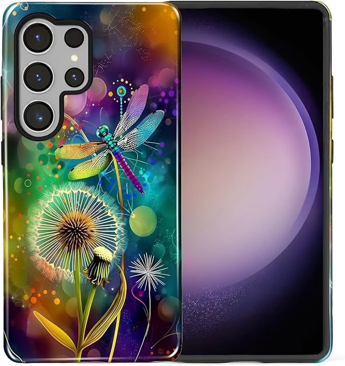 for Samsung Galaxy S25 Ultra Case, Dragonfly Dandelion Colorful Pattern Glossy - Image 2