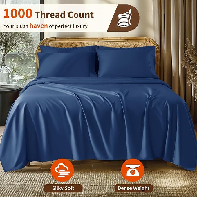LBRO2M 1000 Thread Count 100% Egyptian Cotton Sheets Set 6 Piece Sets Full Size - Image 2