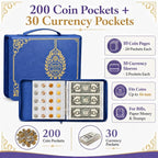 ANKHOH Zippered Coin Collection Book, 200 Pockets and 30 Bill Sleeves | PU - Image 2