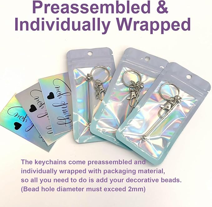 42/84/126 Pcs Beadable Keychain Bars Bulk Blank DIY Beaded Keychain Making - Image 3