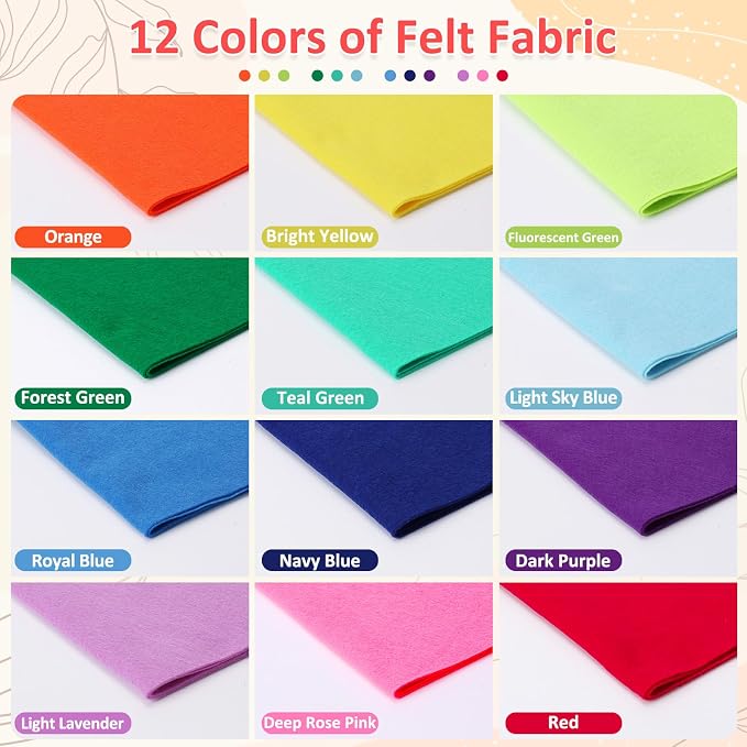 XSEINO 12 Rolls 8"x35" 1.4mm Thick Soft Felt Fabric Sheet 12 Assorted Gradient - Image 2
