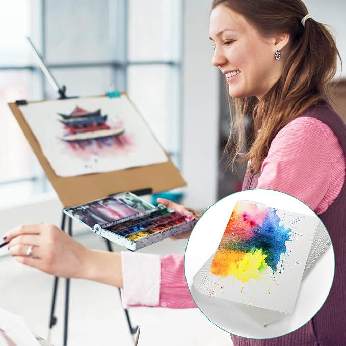 TecUnite 60 Sheets Watercolor Paper Pad Bulk Art White Cold Press Painting Paper - Image 4