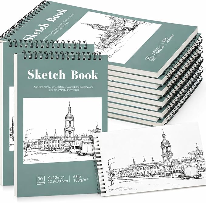 12 Pack Sketch Book, 9 x 12 Inch Sketchbook, 68lb/100gsm Top Spiral Bound by Prudiut