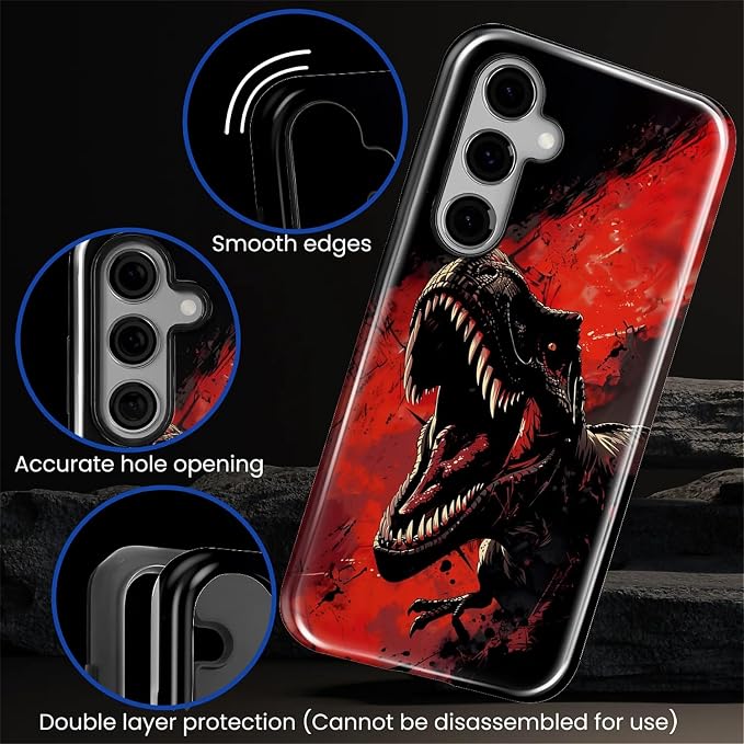 for Samsung Galaxy S25 Case, Cool Dinosaur Red Black Pattern Glossy 2 in 1 - Image 5