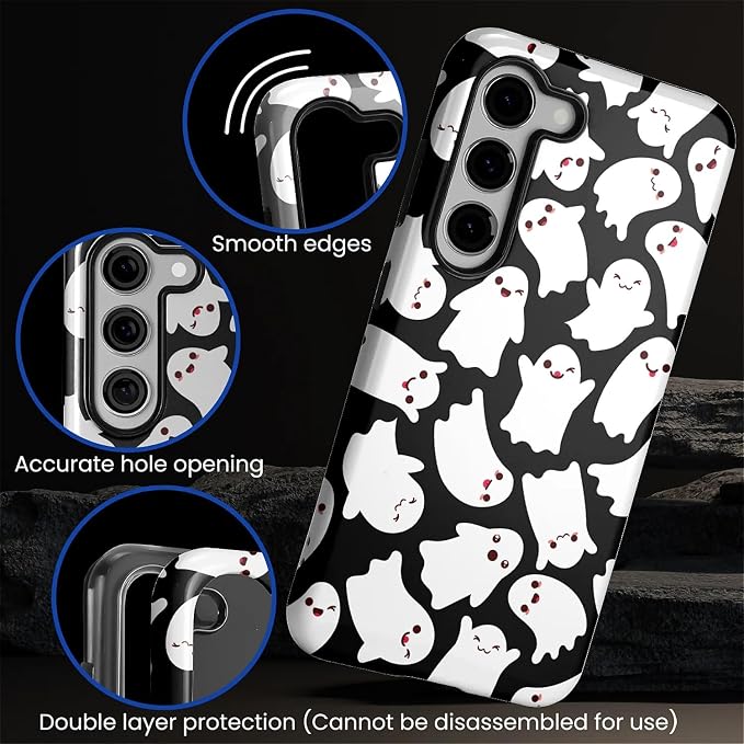 Case for Samsung Galaxy S23 Plus Case, Halloween Ghosts Bats Design Hybrid Dual - Image 5
