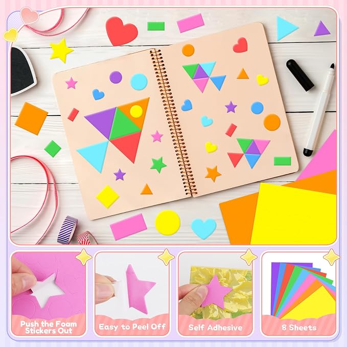 810Pcs Foam Stickers Foam Shape Stickers Colorful Self Adhesive, 8 Colors Heart - Image 3