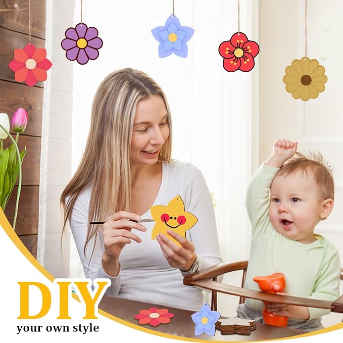 Flower 30pc 5Types Unfinished Wooden Gift Ornaments DIY Craft Birthday Present - Image 5