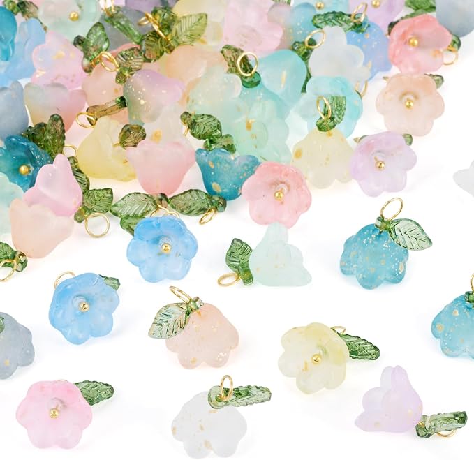 FASHEWELRY 72Pcs Mixed Color Glass Flower Charms 16mm Frosted Colorful - Image 7