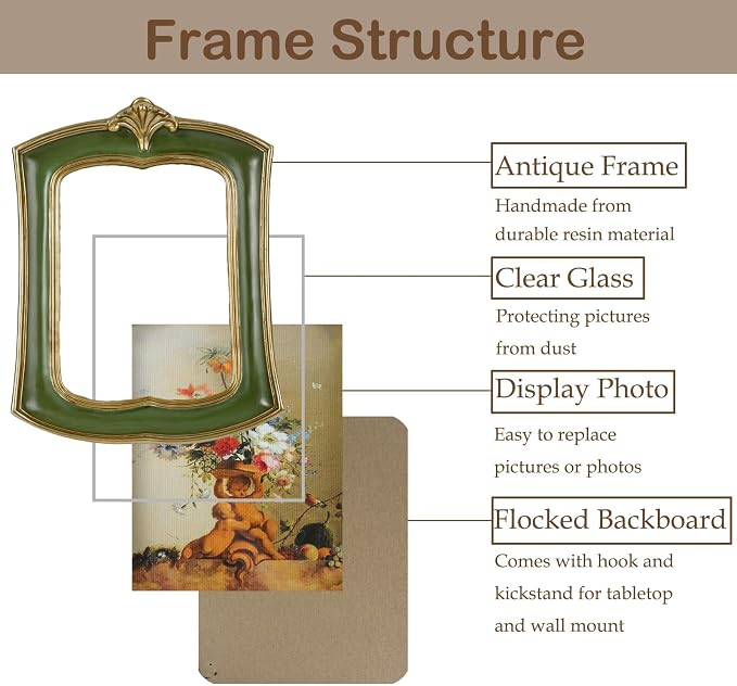 Vintage Picture Frame 4x6 Antique Ornate Photo Frame Tabletop and Wall Hanging - Image 5