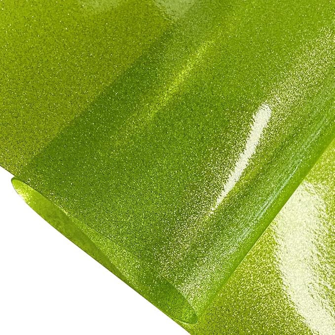 ONEART | Yellow Green Transparent Glitter Vinyl Roll, 0.7 mm Solid Clear PVC - Image 3