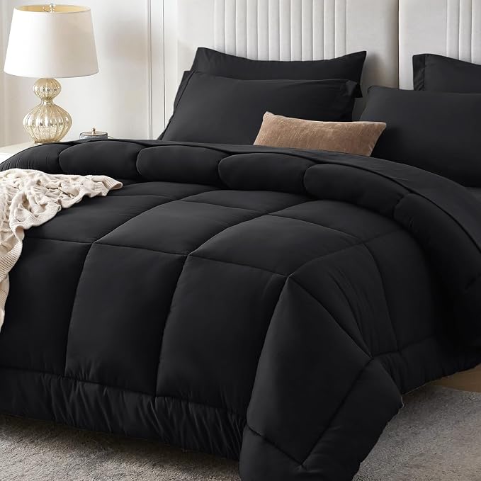 Sasttie Full Size Comforter Sets Black, 7 Pieces Bed in a Bag Full, Complete by SASTTIE