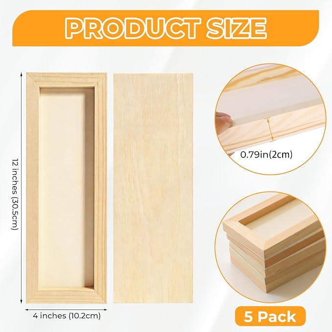 FSWCCK 5 Pack 4 x 12 inch Wood Panel Boards, Unfinished Wood Canvas Panels - Image 2