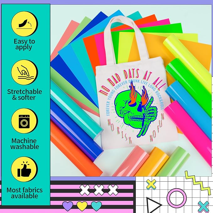VINYL FROG 10 Sheets Neon Heat Transfer Vinyl Bundle 12"x10" Green & Yellow & - Image 6