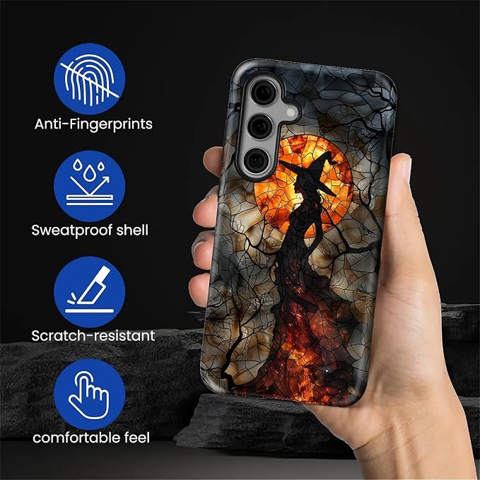 Case for Samsung Galaxy S25 FE, Halloween Witch Moon Stained Glass Design - Image 3