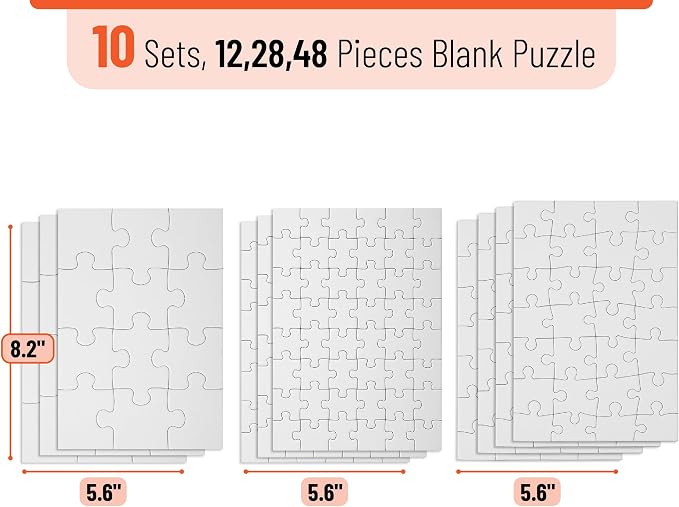 Mr. Pen- Blank Puzzle, 10 Sets, 12/28/48 Pieces/Pack, 8.2" x 5.6" | Modern - Image 2
