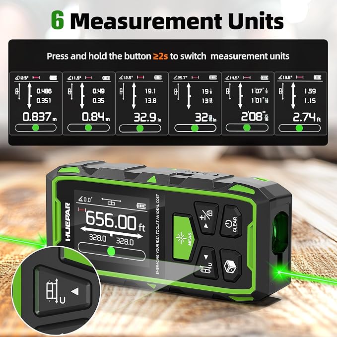 Huepar Dual Laser Measuring Tool, 656Ft Green-Beam Bilateral Digital Laser - Image 6