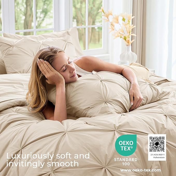 Sasttie Queen Comforter Set, 7-Piece Bed in a Bag, Pintuck Bedding Sets - Image 3