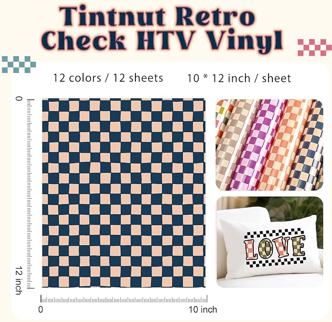 Tintnut Retro Checkerboard Heat Transfer Vinyl, 12 12"x10" Iron on Vinyl | - Image 2
