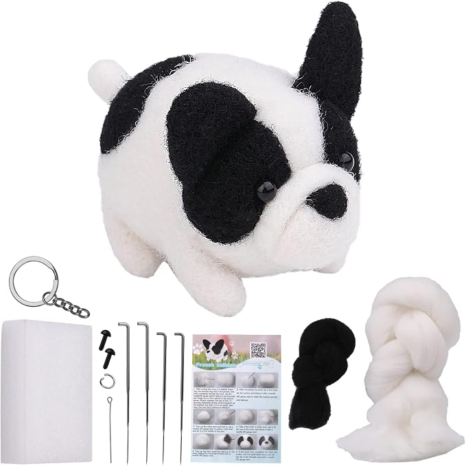 QMNNMA Needle Felting Kit for Beginners, French Bulldog Wool Felting Kit | by Qmnnma