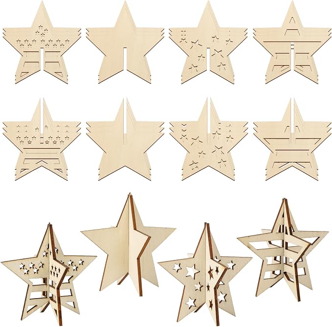 COCHIE DIY 3D 4th of July Stars Wood Crafts to Paint, Paintable Unfinished by COCHIE