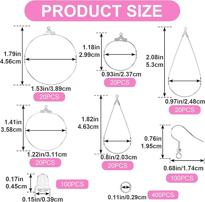 Pndeyo 700pcs Hypoallergenic Earring Beading Hoops, Mix Sizes Round Hoop - Image 2