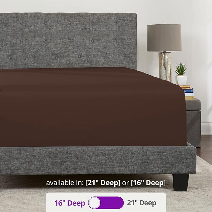 Brown Queen Deep Pocket Fitted Sheet 16' Fit Perfectly 14'18' Mattress & Toppers - Image 3