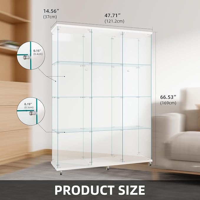 FLYMUHJIA Curio Cabinets with Glass Doors Modern Glass Shelves Tempered Glass - Image 3