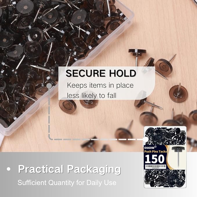 150 PCS Flat Black Push Pins for Wall Clear Thumb Tacks for Walls Flat - Image 4
