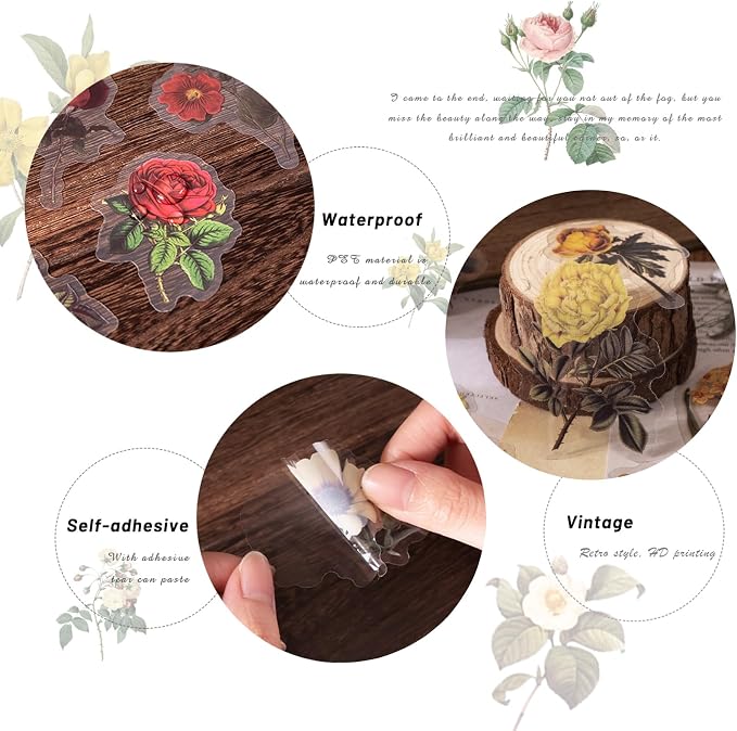 240Pcs Vintage Nature Flower Botanical Clear Stickers | Waterproof, Aesthetic - Image 4