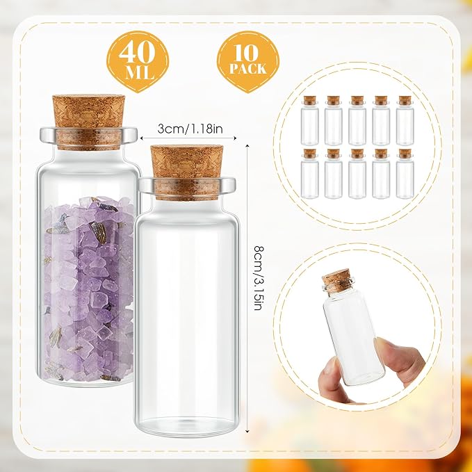 Gerrii Mini Glass Bottles with Wood Cork Stoppers, Mini Potion Glass Vials - Image 2