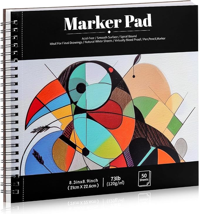 50 Sheets Marker Paper Pad, 8.3×8.9 Inch Bleedproof Art Sketch Pad, 73lb/120gsm by Prudiut