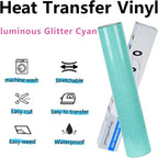 guangyintong Glow Glitter Cyan Heat Transfer Vinyl HTV Rolls, Glitter HTV Vinyl - Image 6
