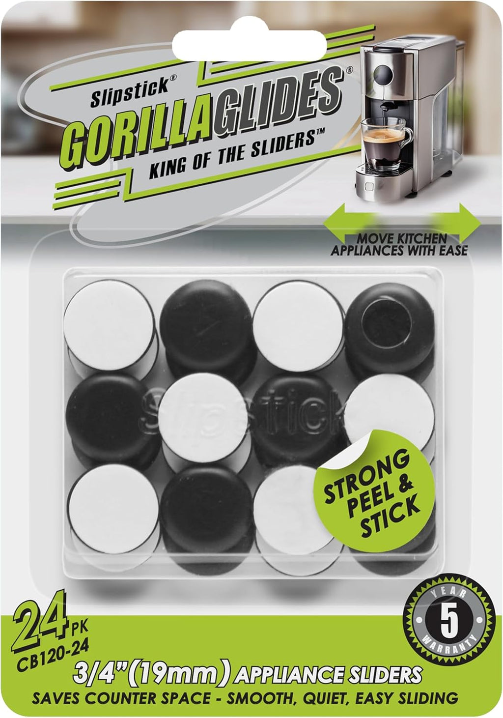 Slipstick GorillaGlides Kitchen Appliance Sliders (24 x 3/4” Round Glides) Self Adhesive Countertop Appliance Sliders Provide Easy Sliding and Saves Space on Counters