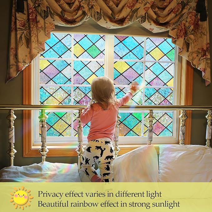 Bloss Stained Glass Window Film, 3D Rainbow Windows Privacy Film, Decorative - Image 3