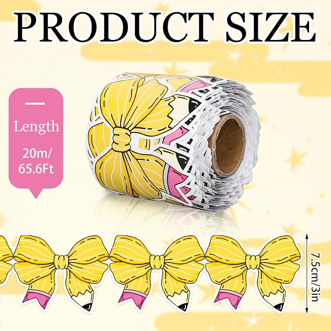 FYSUIMU 65.6 Ft Pencil Coquette Bow Bulletin Board Border Back to School Pencil - Image 2