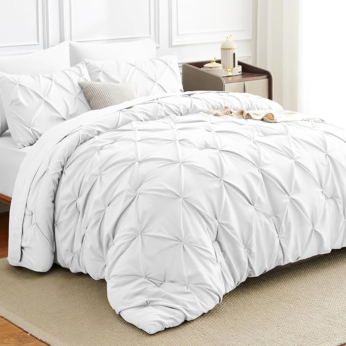 HIMEET Pintuck Bed in a Bag, 5 Pieces Twin Comforter Set White, Pinch Pleat Bed by Unknown