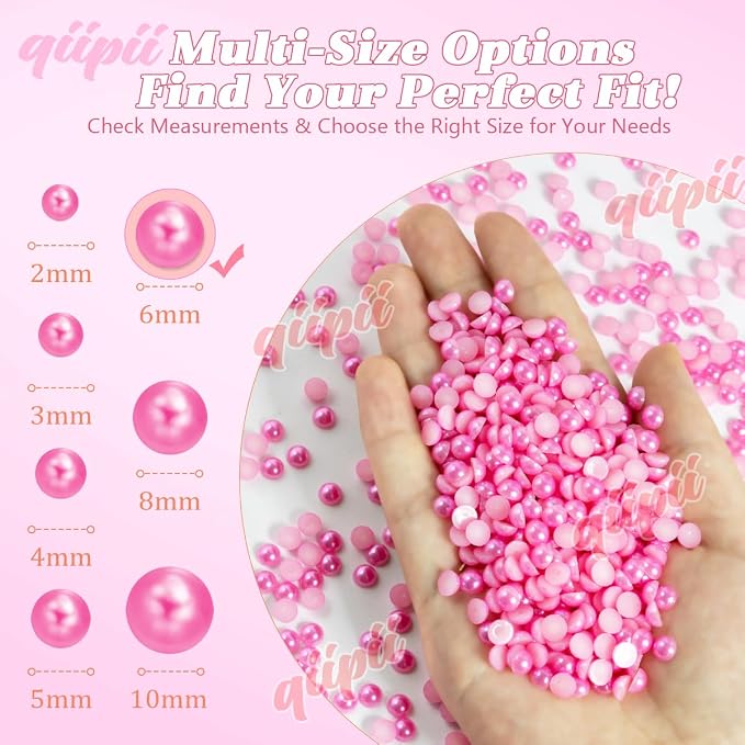 qiipii 900PCS 6mm Rose Pink Half Round Pearls Bulk - Image 3